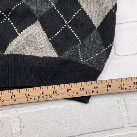Club Room Sweater Mens XLarge Black Gray Argyle Lambswool Relaxed Classic Preppy - Picture 6 of 11